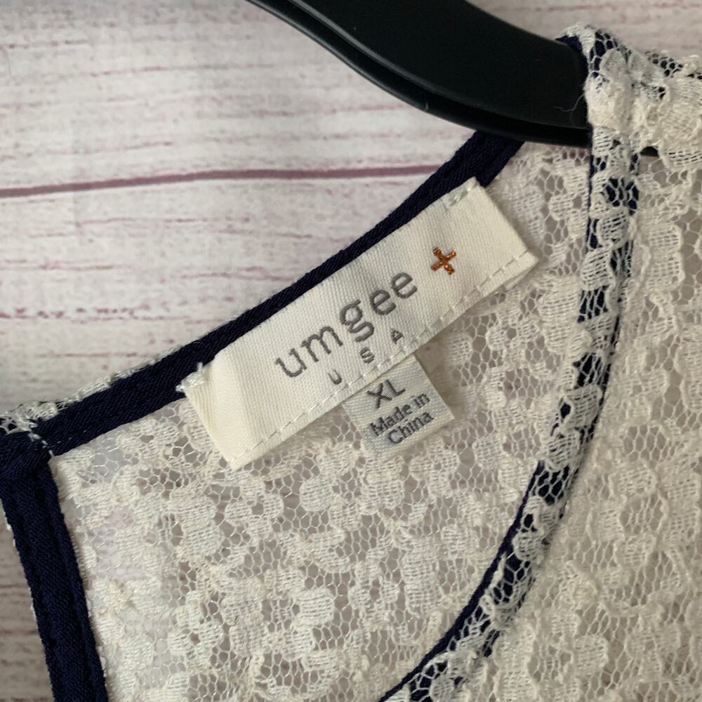 Umgee Navy Blue and Cream Lace Tunic Swing Dress Sleeveless Size XL - Picture 7 of 16